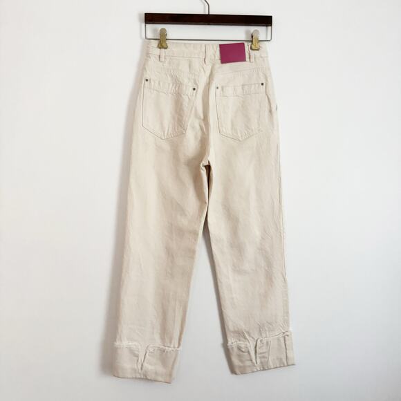 ZARA High Rise Cuffed Straight Leg Pants Cream 00 - Picture 4 of 8